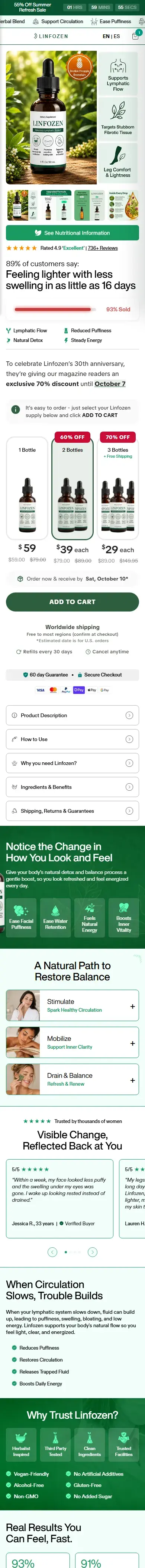 Site Linfozen em versão mobile