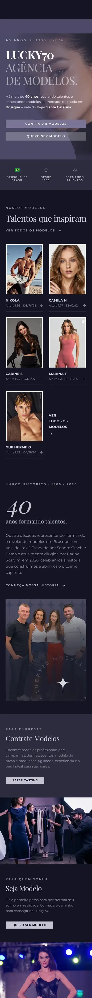 Site Lucky70 Models em versão mobile