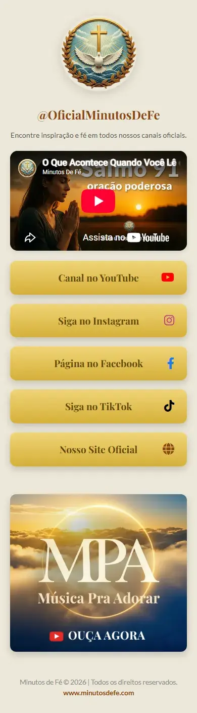 Site Minutos de Fé em versão mobile