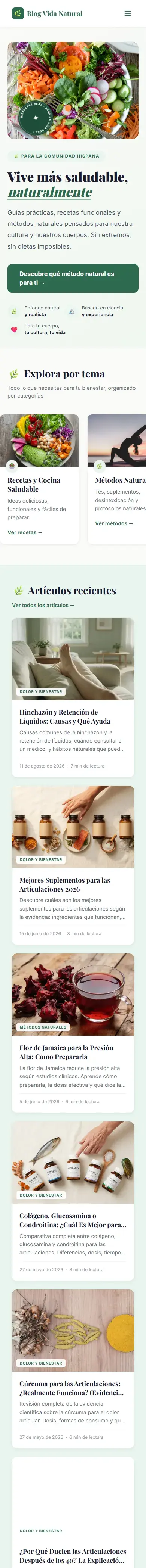 Site Blog Vida Natural em versão mobile