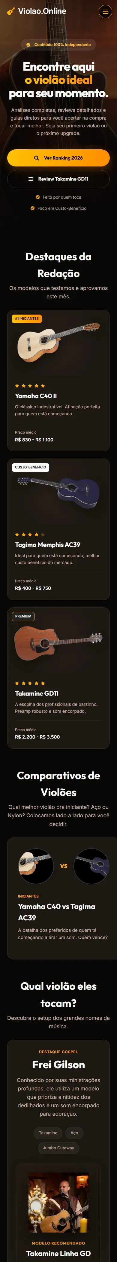 Site Violão.Online em versão mobile
